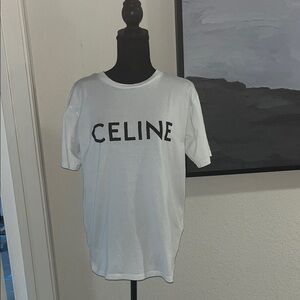 Celine Classic White Tee with Black Logo